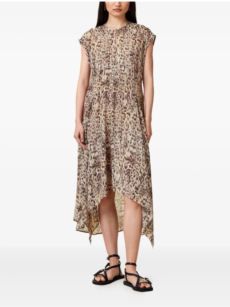New Allsaints Arwen Leopard-Print Asymmetrical Sleeveless Dress Size 4